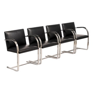 Mid Century Black Brno Chairs by Mies Van Der Rohe for Knoll Set of 4 For Sale