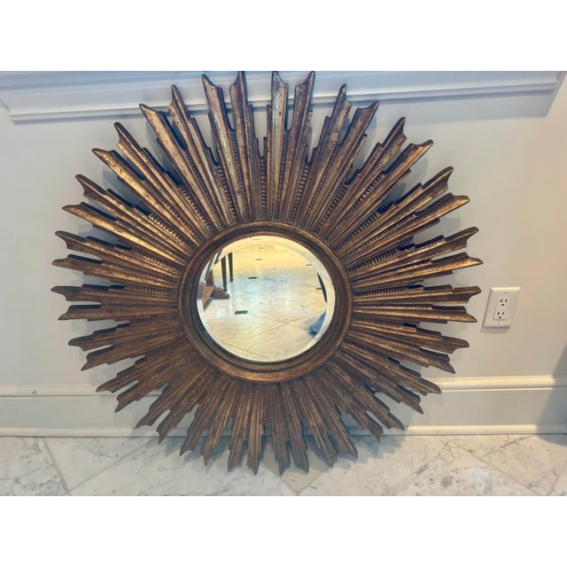Wood Oversized Giltwood Sunburst Mirror For Sale - Image 7 of 8