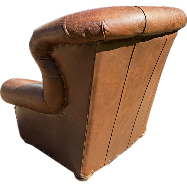 Restoration Hardware Churchill Leather Lounge Chair For Sale In New York - Image 6 of 18