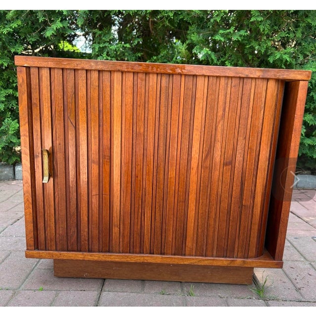 Wood Mid-Century Modern Tambour-Door Walnut Cabinet For Sale - Image 7 of 10