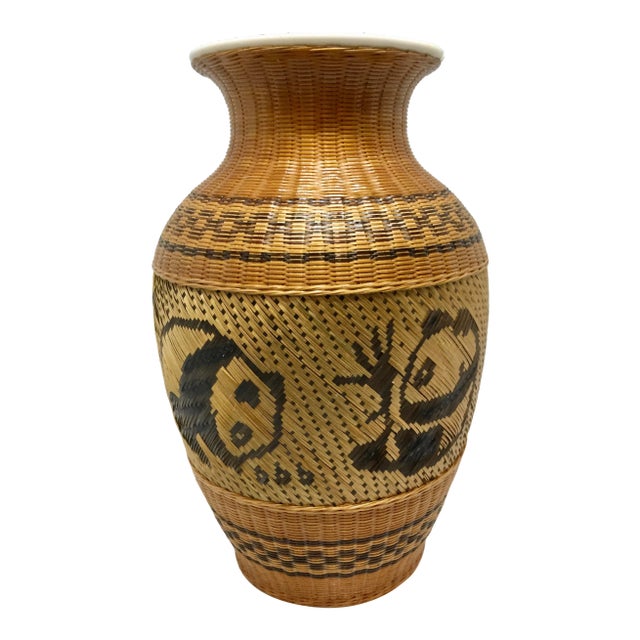 Vintage Panda Bear Wicker Covered Vase Chairish