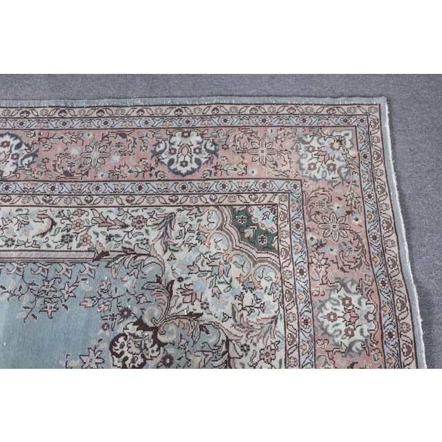 Versatile Vintage Hand-Knotted Light Blue Turkish Medallion Wool Rug - 6.9 X 10 Ft For Sale - Image 10 of 10