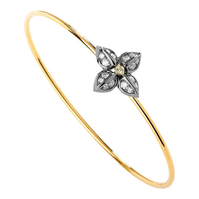Syna Oxidized Silver Yellow Gold Flower Bracelet with Diamonds For Sale