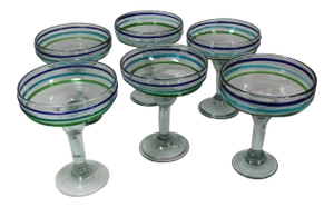 1970s Mouth Blown Artisan Margarita Glasses - Set of 6