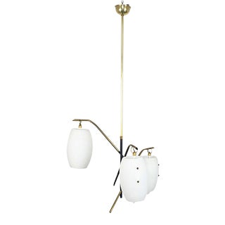 Vintage Brass and Opal Glass 3-Light Ceiling Lamp, 1950s For Sale