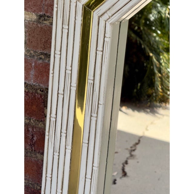 1980’s White Lacquered Faux Bamboo & Brass Hexagonal Wall Mirror -Newly Painted For Sale In Mobile - Image 6 of 11
