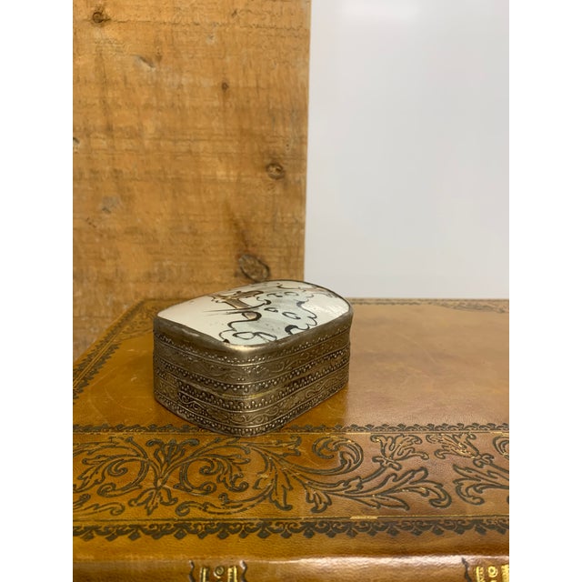 Mid 20th Century Vintage Chinese Porcelain Shard & Repousse Nickel Silver Trinket Box For Sale - Image 5 of 5