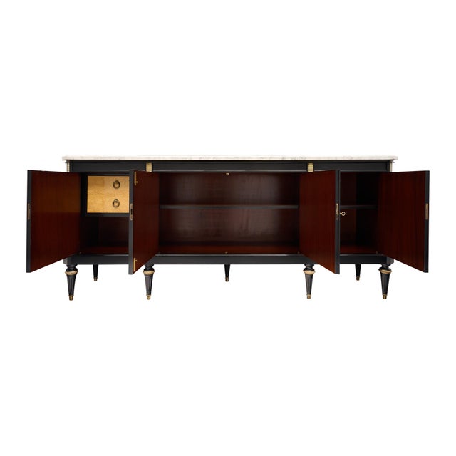 Wood French Louis XVI Style Ebonized Mahogany Breakfront Enfilade With Carrara Marble, Circa 1920 For Sale - Image 7 of 9