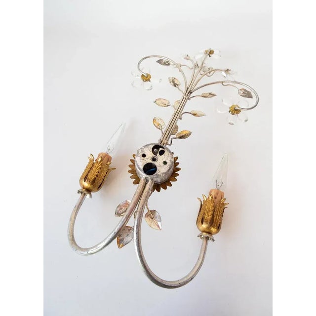 Metal Italian Wall Light in Silver and Gold Metal with Flowers, 1980s For Sale - Image 7 of 8