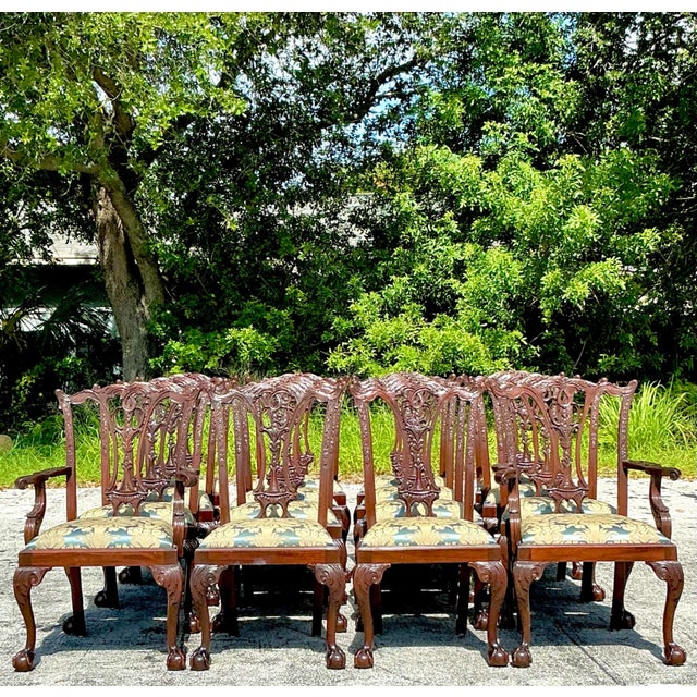 Vintage Regency Chippendale Carved Claw and Ball Dining Chairs - Set of 16 For Sale - Image 4 of 12