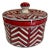 Modern Decorative Red & Navy Chevron Bowl & Lid For Sale