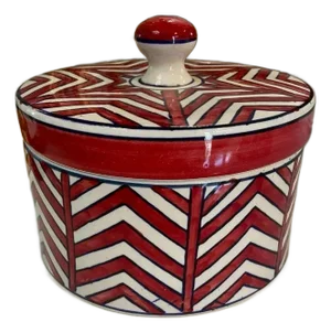 Modern Decorative Red & Navy Chevron Bowl & Lid