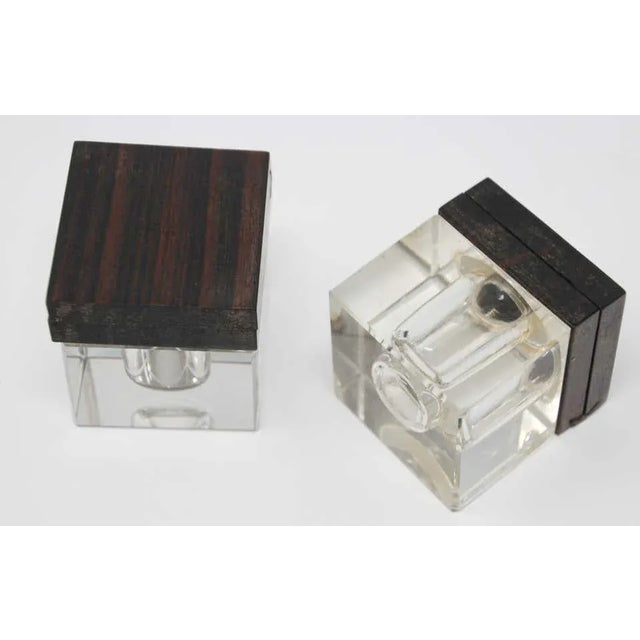 1920s Art Deco Inkwells in Macassar Wood and Crystal, Jacques Adnet Style For Sale - Image 5 of 13