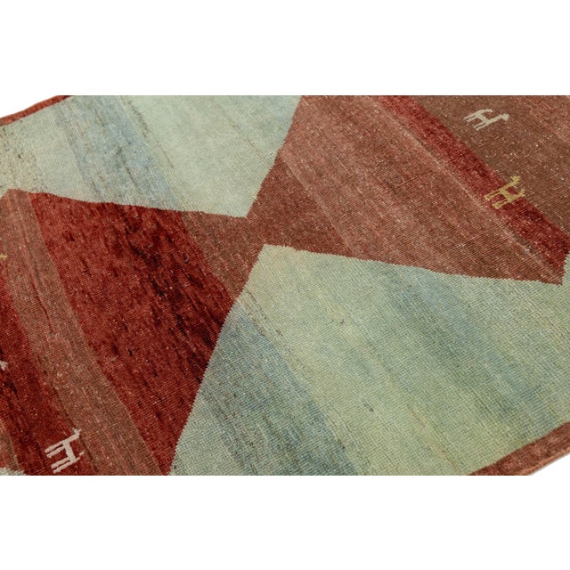 5x5 Modern Hand-Knotted Gabbeh Rug - Tribal Animal & Diamond Motif - Sky Blue For Sale In New York - Image 6 of 8