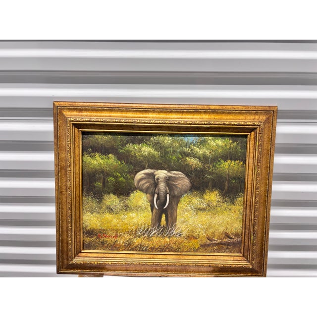 Canvas Featuring a Detailed Wildlife Portrait of an Elephant in Africa - Signed For Sale - Image 10 of 12