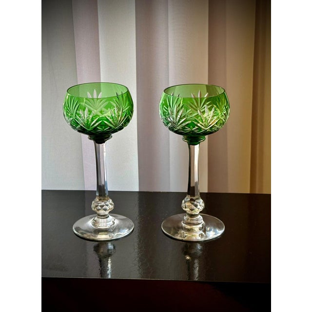 Green Massenet Crystal Hock Glasses by Saint-Louis, 1920, Set of 2 For Sale - Image 14 of 16