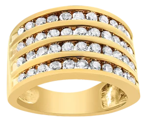 10K Yellow Gold Plated .925 Sterling Silver 1 1/2 Cttw Diamond 4 Row Channel Band Ring (Champagne Color, I2-I3 Clarity) Ring Size 8