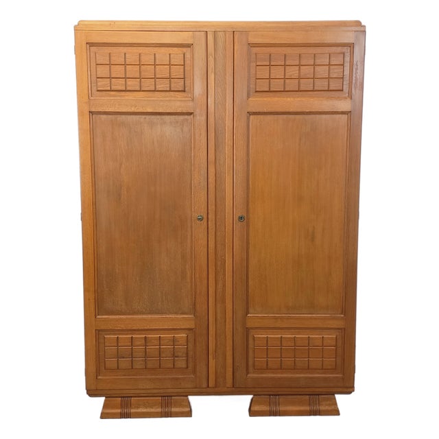 Vintage Art Deco Style Wardrobe in Oak, 1950s For Sale
