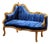 Baroque Style Blue Gold Leaf Settee Sofa – Upholstered Seating With Sculpted Back For Sale