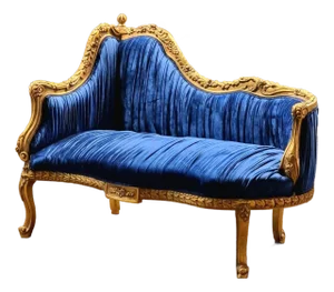 Baroque Style Blue Gold Leaf Settee Sofa – Upholstered Seating With Sculpted Back