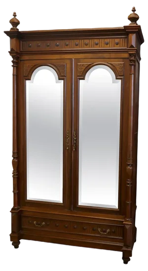 French Arts & Crafts Walnut Double Door Armoire with Mirror, 1890