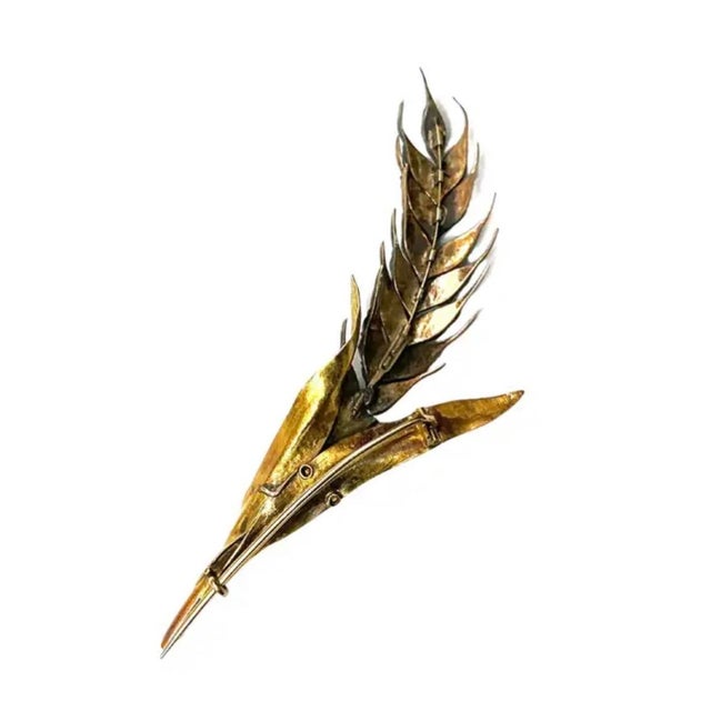 Metal Vintage 14k Gold Turquoise Leaf-Form Brooch, Mid-20th Century, 11.19g For Sale - Image 7 of 8