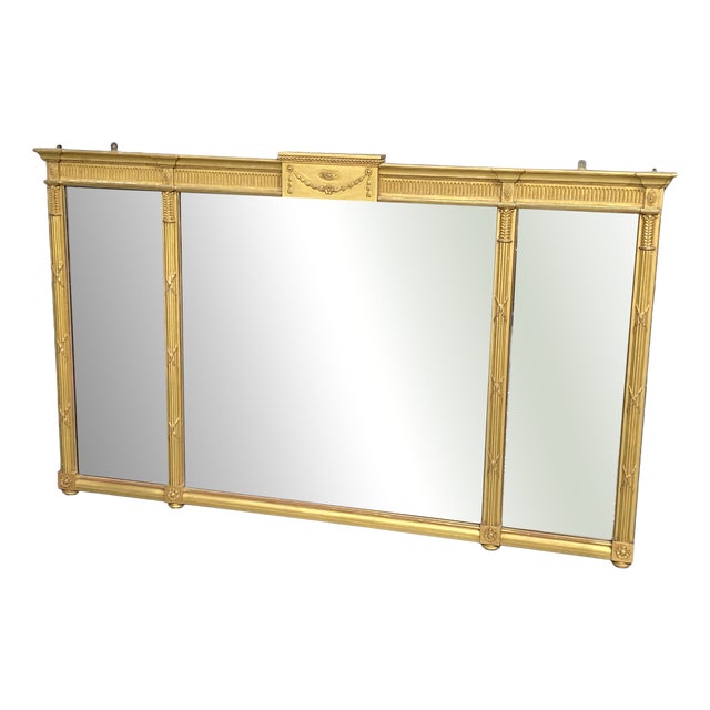 Large Regency Tryptich Gilt Overmantle Mirror, 1900s For Sale