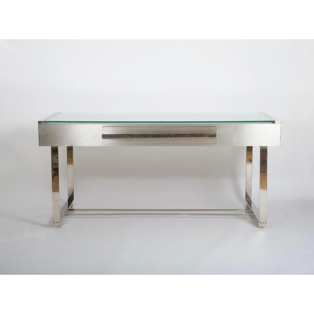 Raymond Cohen for Cohray desk, brushed steel, smoked glass, wood. France, c1970 This piece is attributed to the mentioned...