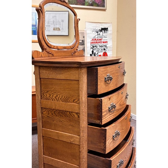 Wood American Antique Golden Oak Dressing Chest With Shaving Mirror c.1880 For Sale - Image 7 of 10