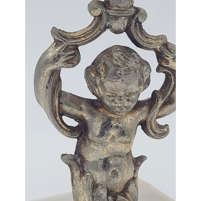 White Mid 20th Century Hollywood Regency Cherub & Milk Glass Shell Dish on Marble Base For Sale - Image 8 of 12