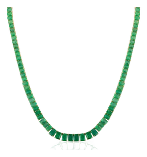 Contemporary 44.37 Ct Zambian Emerald 14k Gold Tennis Necklace