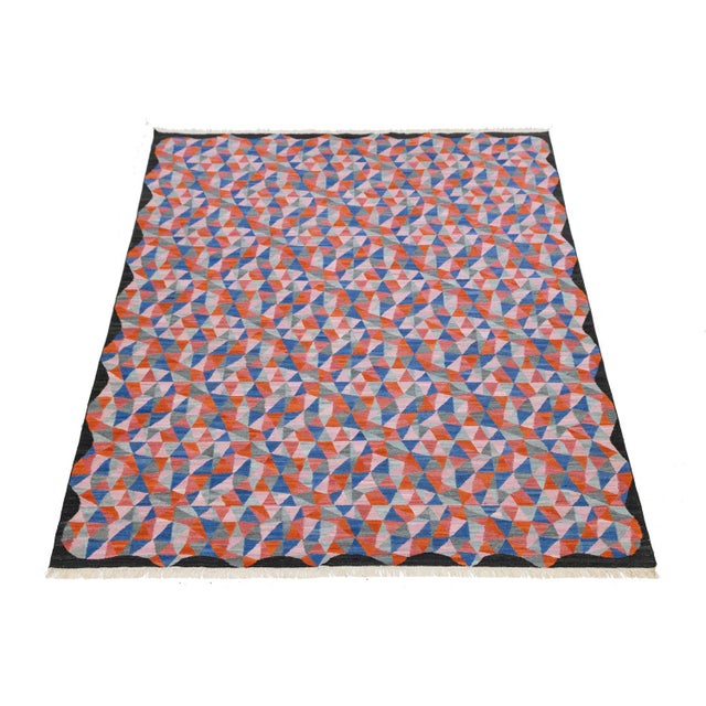 Modern Modern Geometric Wool Kilim Area Rug - Vibrant Multi-Color by Apadana For Sale - Image 3 of 11