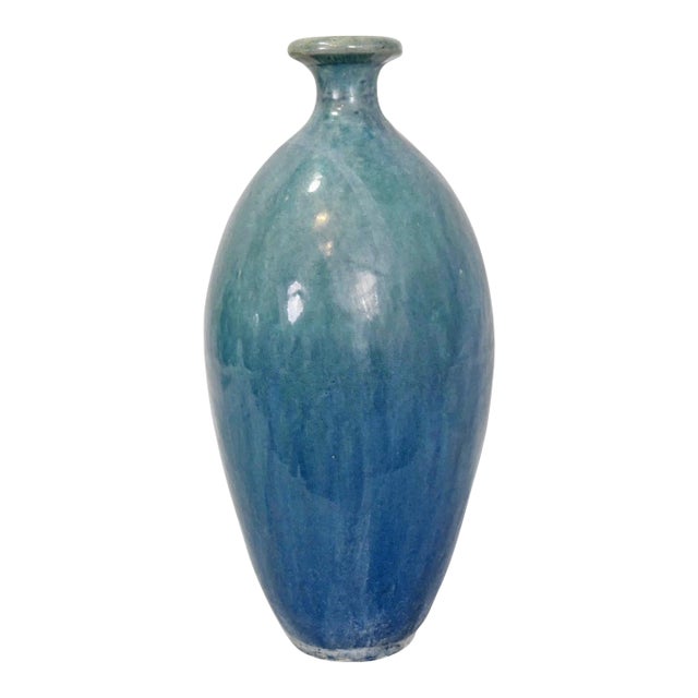 Aegean Blue Ceramic Vintage Coastal Vase For Sale