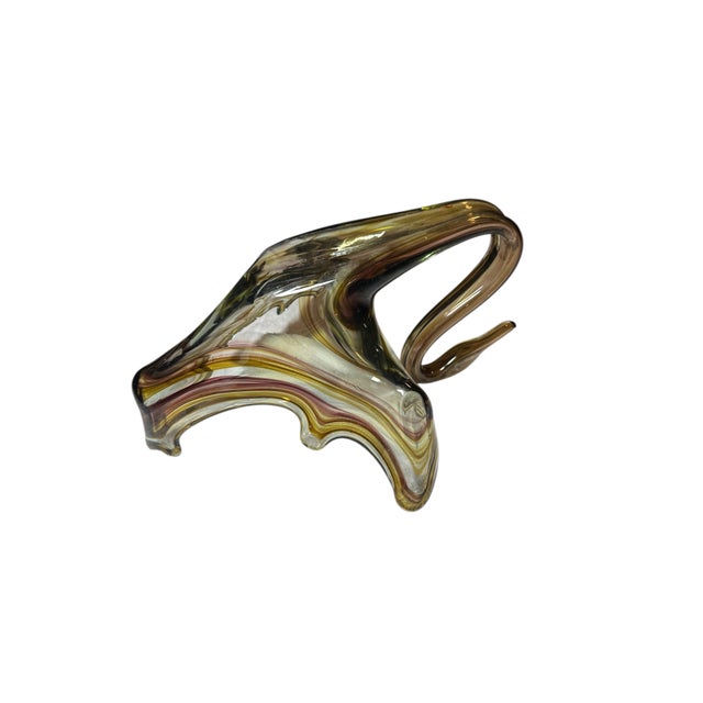 Vintage Hand Blown Murano Style Swan Art Glass Centerpiece Bowl For Sale - Image 9 of 11