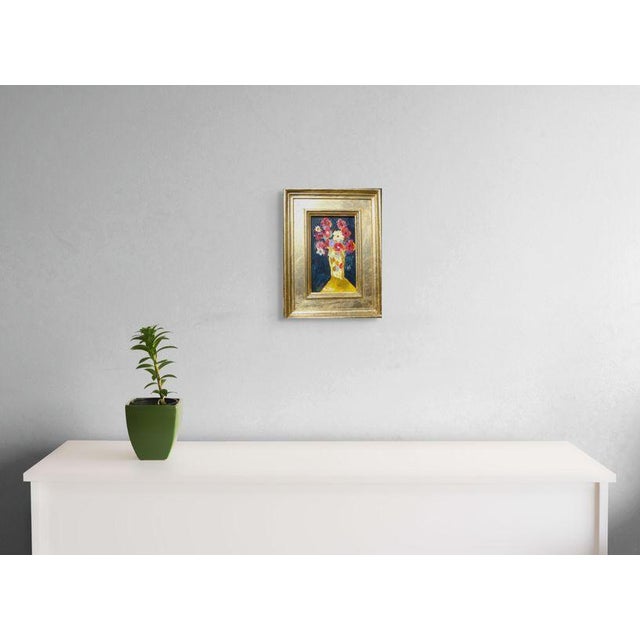 Spring Sale - Bright and vibrant original oil painting on a a wood panel presented wired and ready to hang in a gilded...