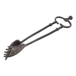 Early 20th Century Unusual Hand Wrought Iron Fireplace Tools Tongs For Sale