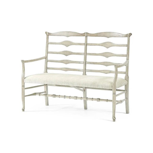 2020s Country Ladder Back Whitewash Bench For Sale - Image 5 of 5