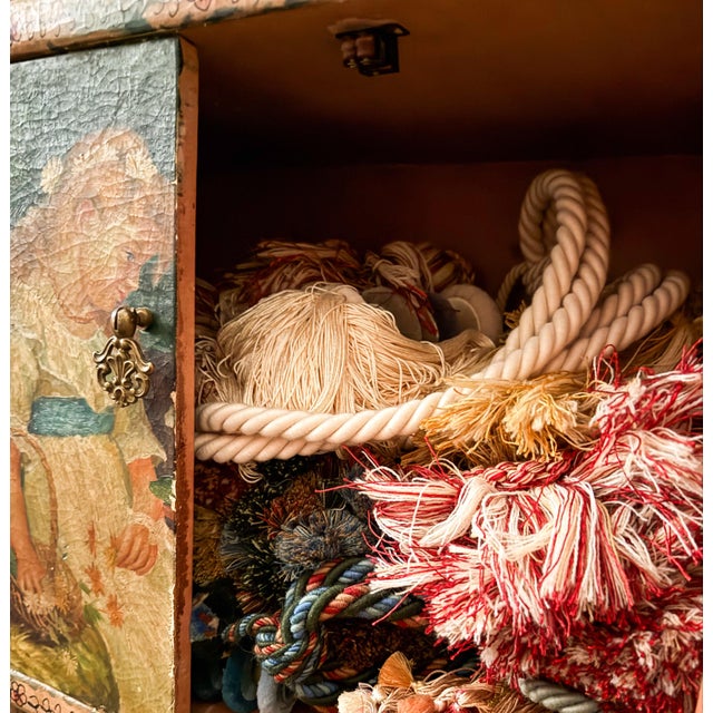 French Vintage Handmade, Hand Painted Wooden Cabinet With a Painted Depiction of “Sweethearts.” For Sale - Image 3 of 11
