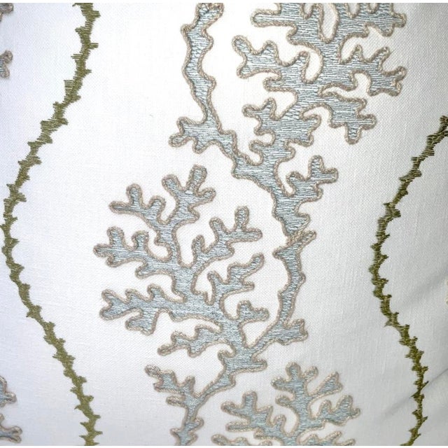 Coastal Blue White Sea Coral Embroidered Texture Pillow Cover For Sale - Image 3 of 5
