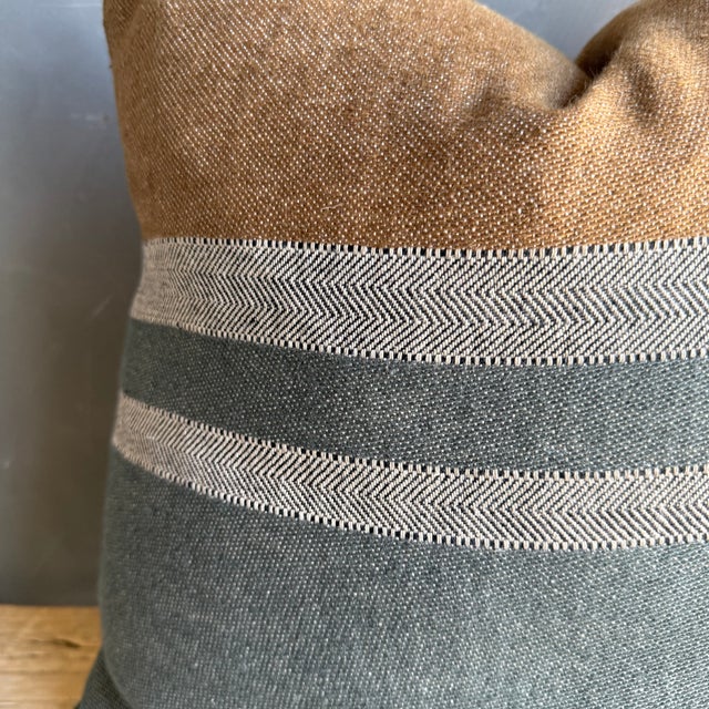 Traditional Belgian Linen Aloutte Pillow With Stripes Includes Down Feather Insert For Sale - Image 3 of 7