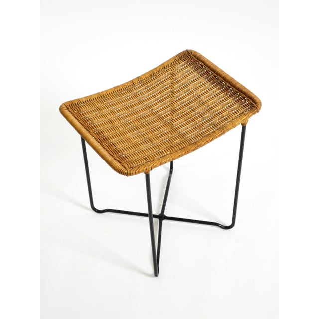 Mid-Century Modern Rattan Stool with Black Iron Frame, 1950s For Sale - Image 11 of 18