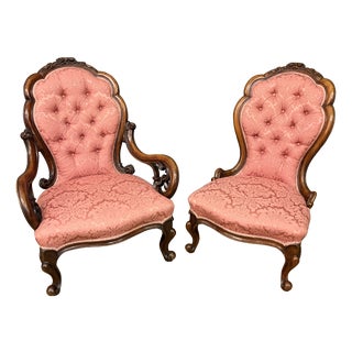 Victorian Walnut Nursing Chairs, 1875, Set of 2 For Sale