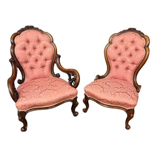 Victorian Walnut Nursing Chairs, 1875, Set of 2 For Sale
