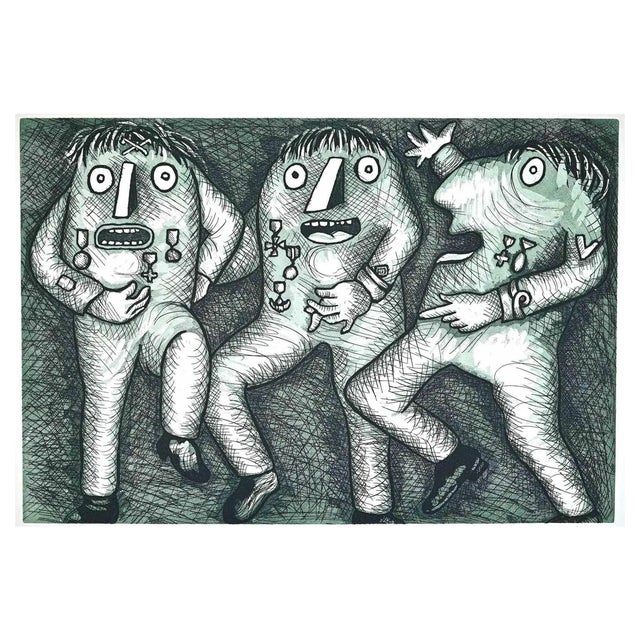 Enrico Baj, The Generals, Original Etching, 1970s For Sale