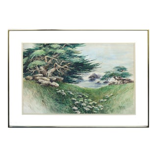 Vintage Carmel Watercolor Landscape -- Shore Cypress by Margaret Eifler For Sale