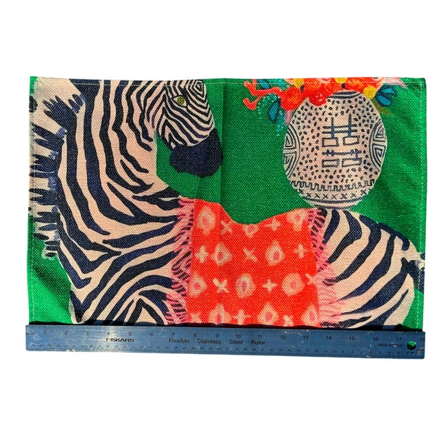 Chinoiserie Large Vibrant Zebra and Chinoiserie Pink and Green Cloth Placemats - Set of 4 For Sale - Image 3 of 4