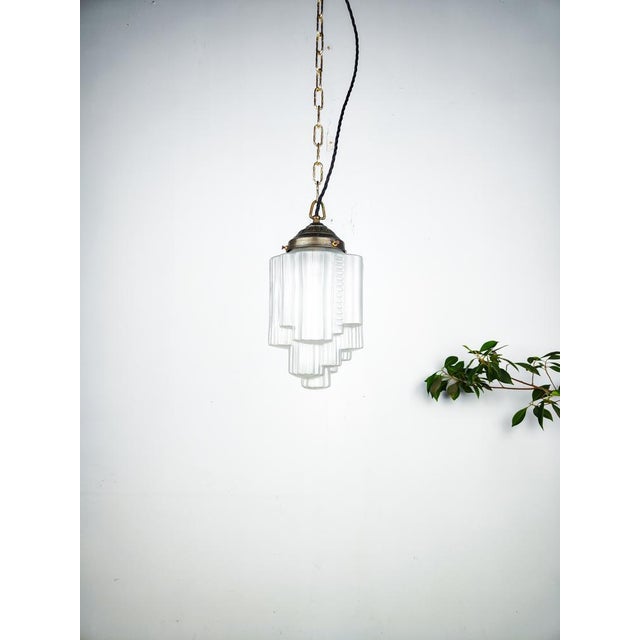Metal French Art Deco Etched Skyscraper Pendant Light, 1920s For Sale - Image 7 of 7