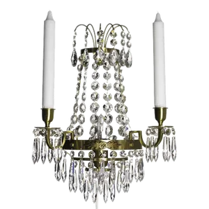 Classic Empire Style Cognac Colored Brass Wall Sconce With Crystals