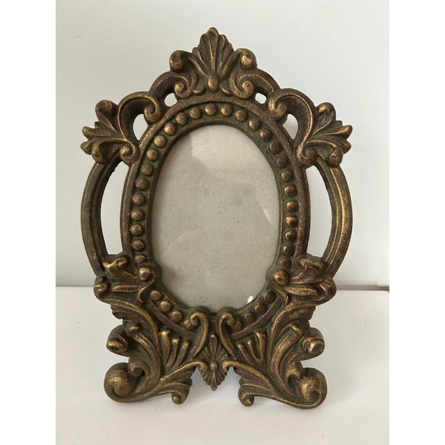 Mid 20th Century 1940's Gold Cast Iron Oval Picture Frame For Sale - Image 5 of 5