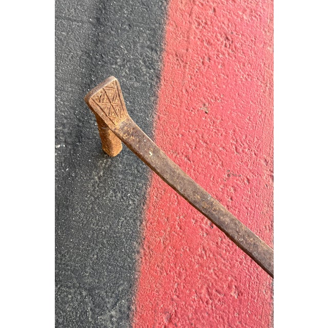 Pair of 19th Century Rustic Carved Iron and Bronze Fireplace Andirons For Sale - Image 13 of 14